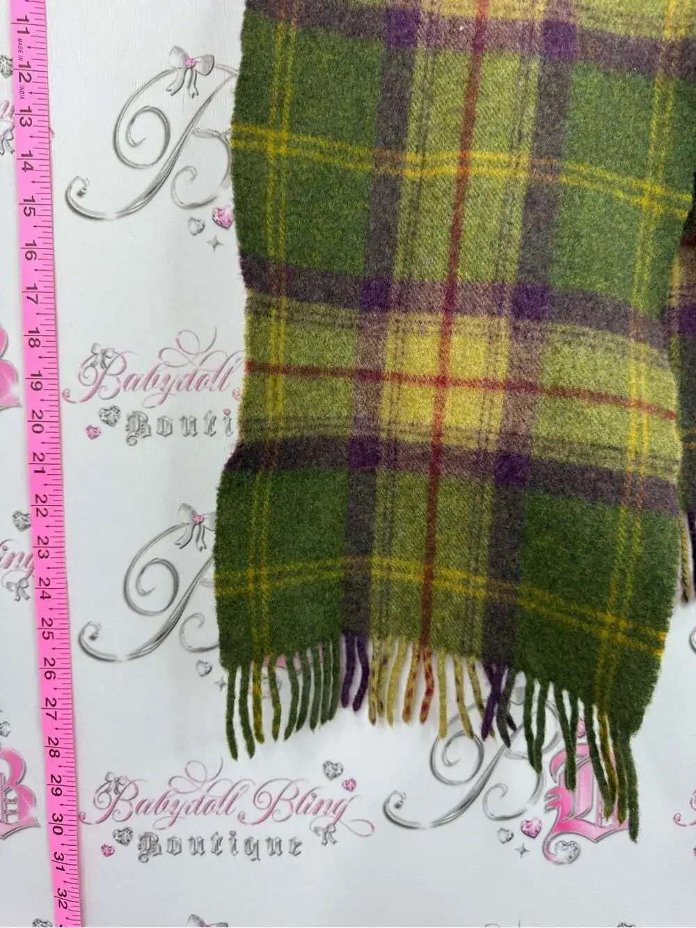 Ireland scarf lambswool 100% Green Plaid Fringe Scarf
